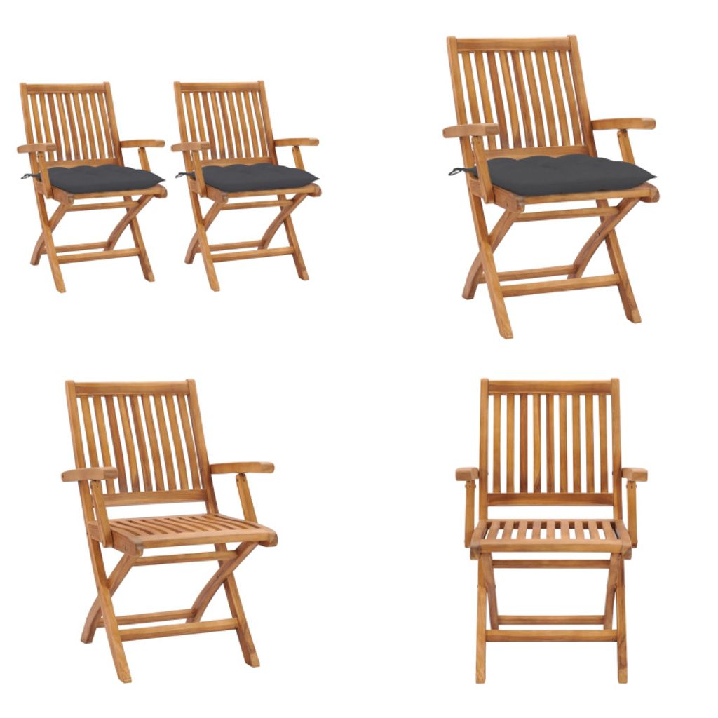vidaXL Gartenstühle 2 Stk. mit Anthrazit Kissen Massivholz Teak - Gartenstuhl - Gartenstühle - Holz-Gartenstuhl - Holz-Gartenstühle