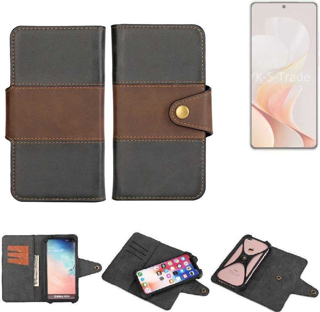 K-S-Trade Handyhülle Schutzhülle Hülle Bookstyle Wallet-Case kompatibel mit Vivo S19 Bumper Rundumschutz schwarz-braun 1x