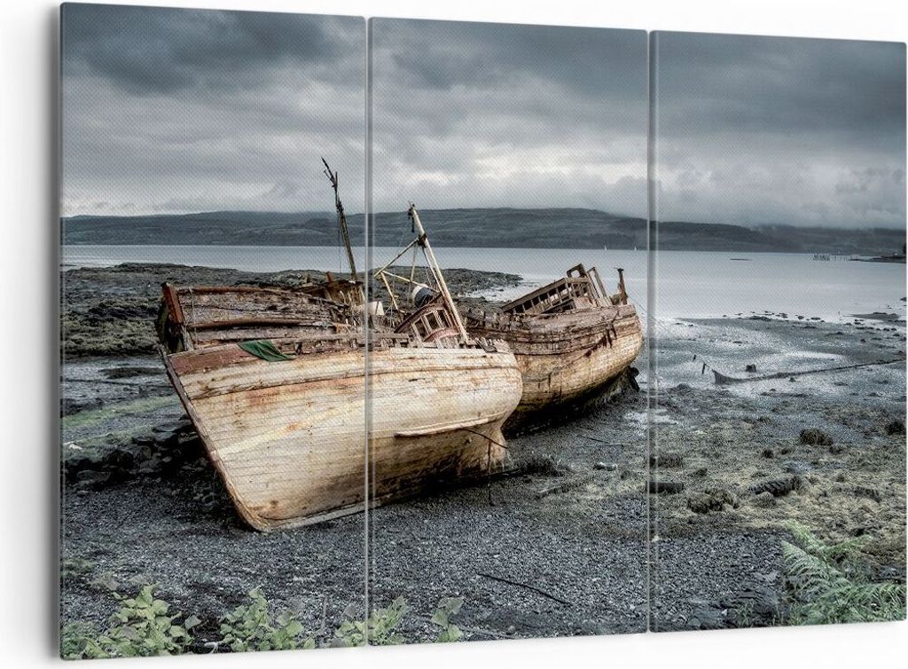 Bild auf Leinwand - Leinwandbild - Boot Wrack Ufer - 165x110cm - Wand Bild - Wanddeko - Wandbilder - Leinwanddruck - Bilder - Kunstdruck - Wanddeko...