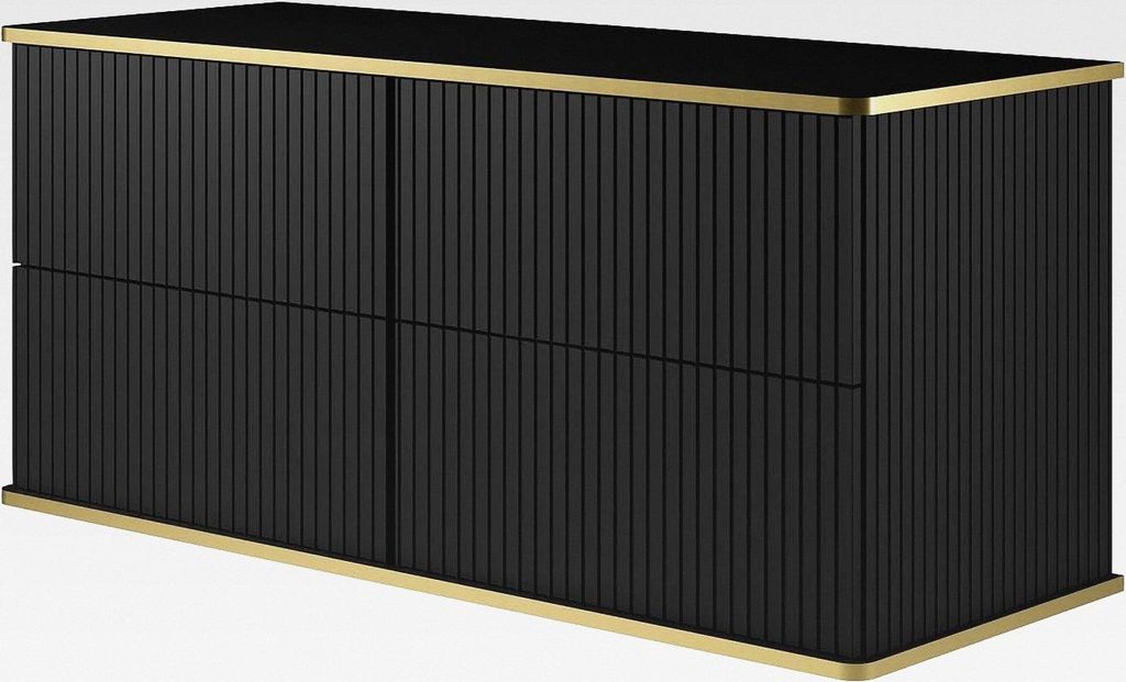 Waschbeckenunterschrank hängend - Streifenoptik - Goldfarbene Umrandung - Schwarz - 120 cm - KELIZA