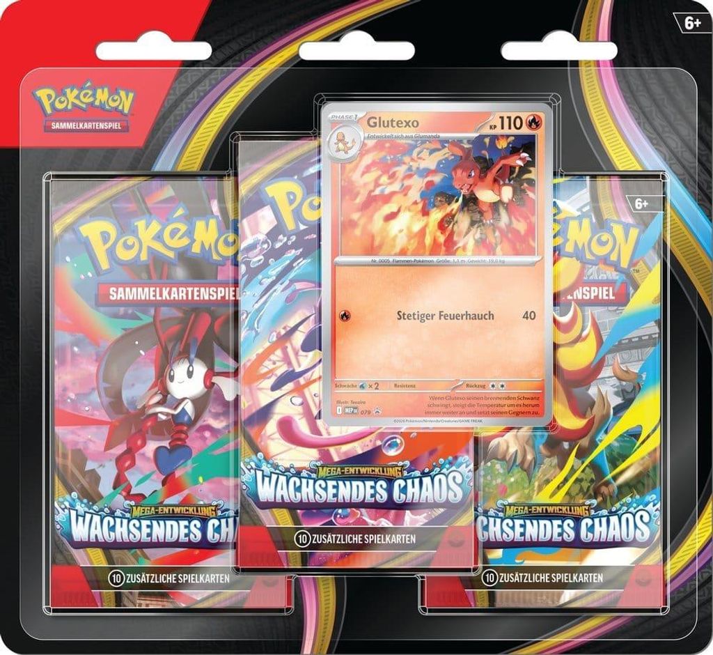Pokemon TCG Wachsendes Chaos 3-Pack Booster Blister Mega-Entwicklung Deutsche Version