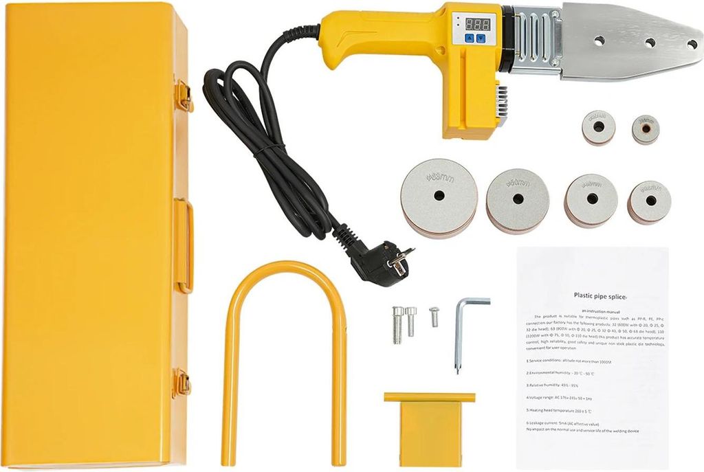 Kunststoffrohr Schweißgerät - Digitales Muffenschweißgerät - 20–63 mm - Für PPR PB PE PERT PP - Einfache Bedienung - Sanitär & HVAC - Gelb