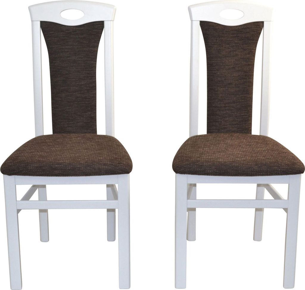 Esszimmerstuhl, Stuhl 2er-Set aus Massivholz Weiß/Schoko