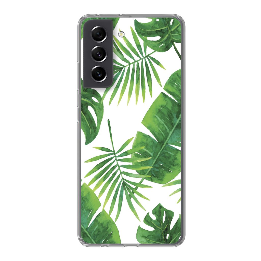 MuchoWow Handyhülle Schutzhülle Hülle für Samsung Galaxy S21 FE Tropisch - Blätter - Muster Silikon Softcase Handy Hülle - Mobiltelefonhülle
