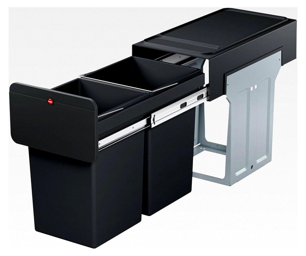 EcoLine Design Duo L Einbau-Mülltrennsystem 2x14 Liter - Duo-Mülleimer mit Vollauszug - Stahlblech - schwarz - ab 30 cm Schrankbreite