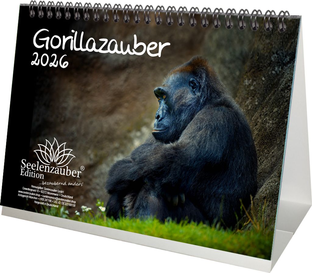 Gorillazauber DIN A5 Tischkalender für 2026 Affen - Seelenzauber