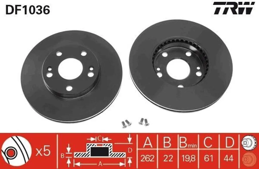 Disque de frein TRW DF1036 pour Renault Safrane I et II - OE 7701205229