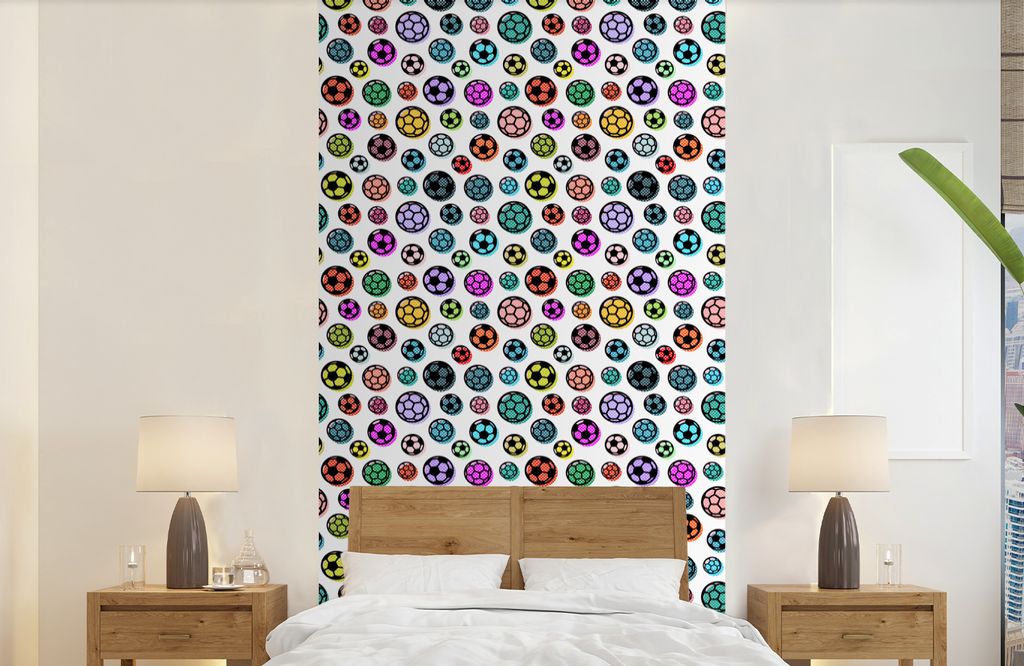 MuchoWow Fototapete für Wohnzimmer oder Schlafzimmer Wandtapete Vinyl Motivtapete Muster - Fußball - Sport - Jungen - Kinder - Kinder - 120x240...