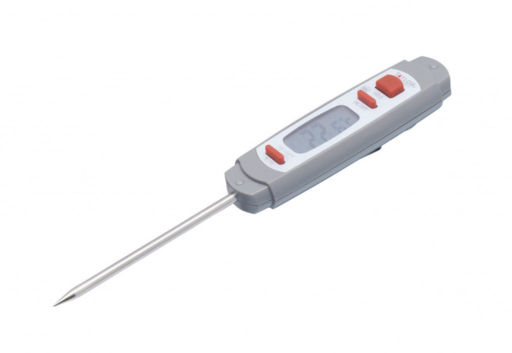 Taylor Pro Digitales Küchenthermometer, Digitalthermometer mit Sonde für Fleischtemperatur de, antimikrobielle Schutzhülle, inkl. Batterie, grau...