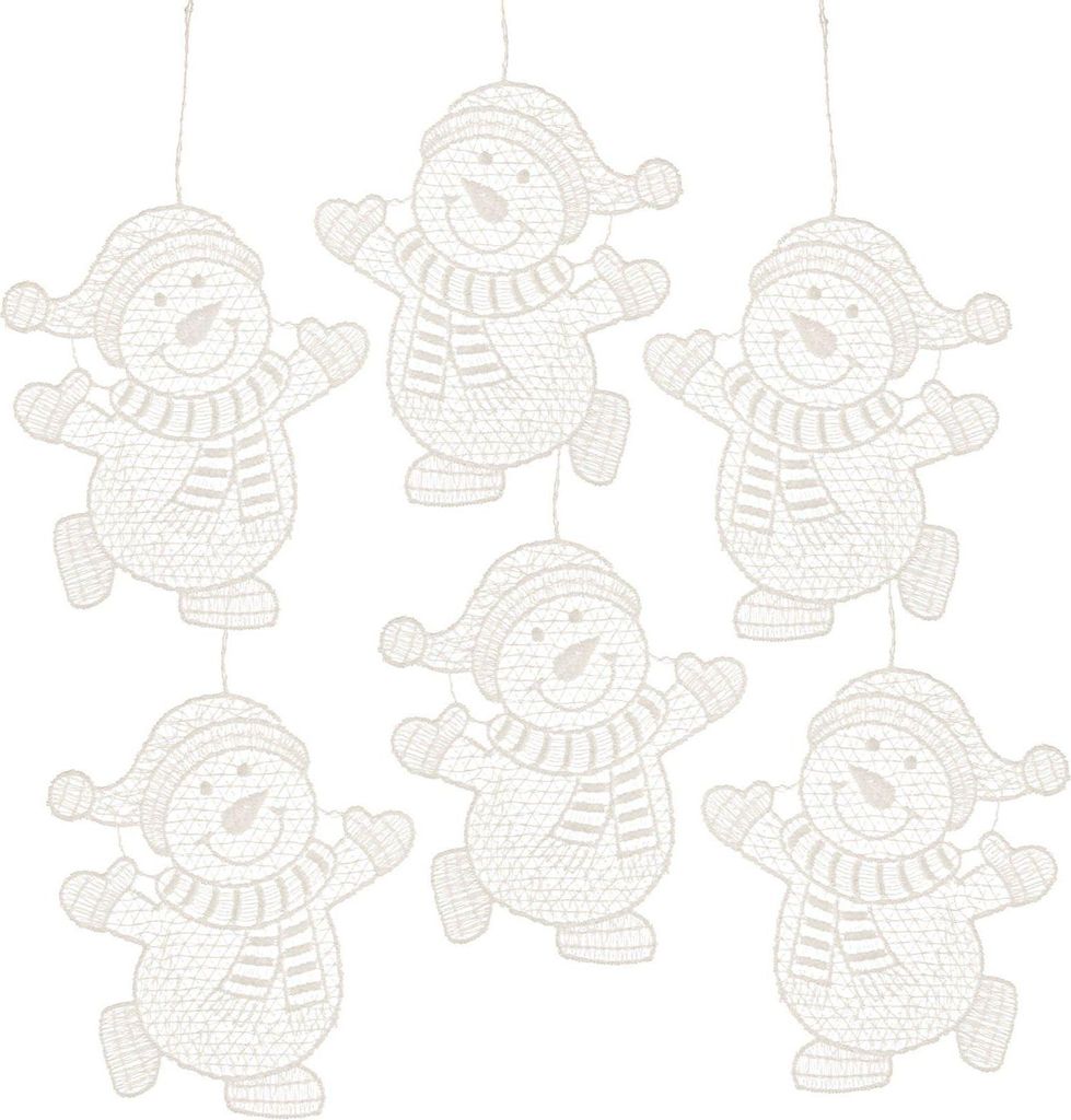 Baumschmuck 6er-Set Schneemänner aus Plauener Spitze mit Mütze und Schal BxHxT 8x9x0,1cm NEU