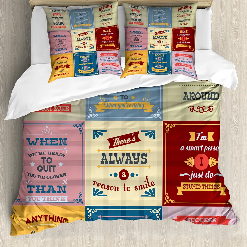 ABAKUHAUS Citazione Set copripiumino per letti matrimoniali, collezione motivazionale, antiacaro, adatto a chi soffre di allergie, con federe, rosa giallo