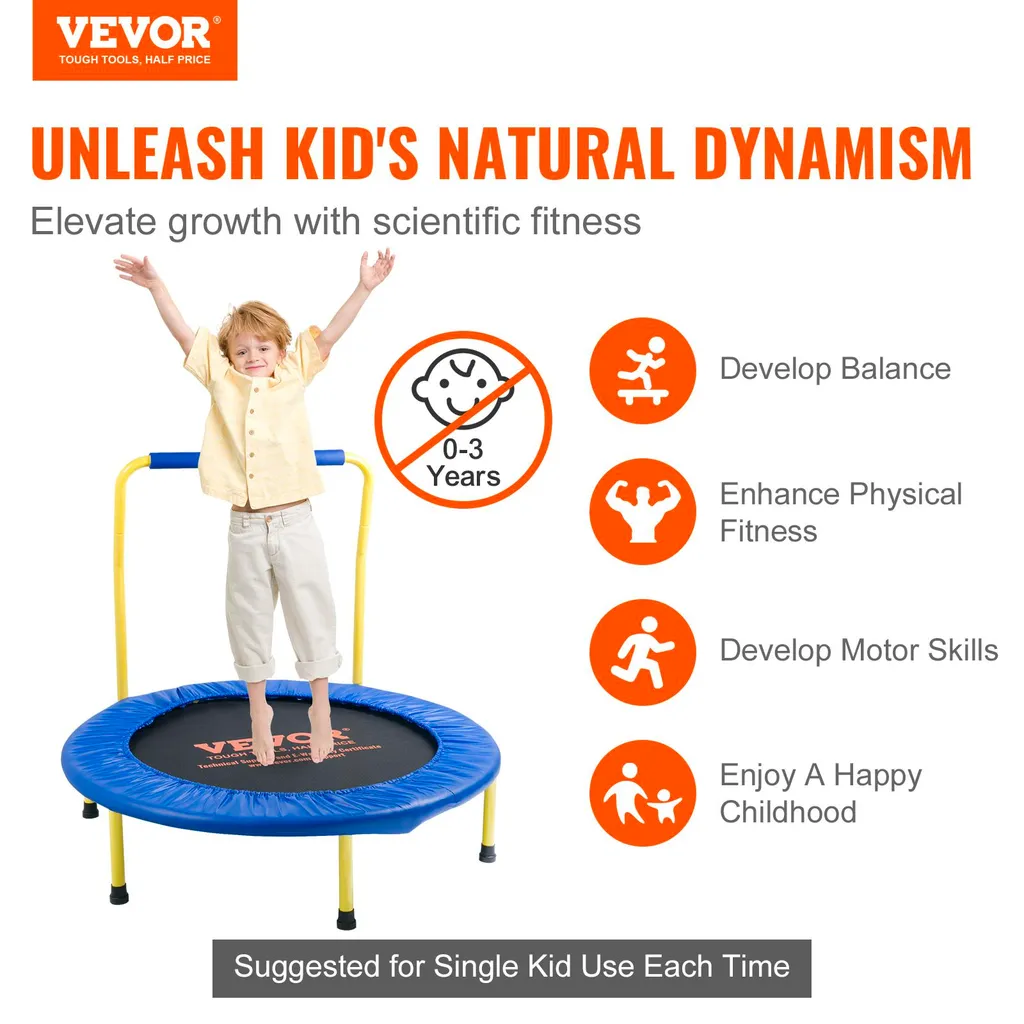 Petit trampoline pliable 3FT : gain de place et structure acier robuste