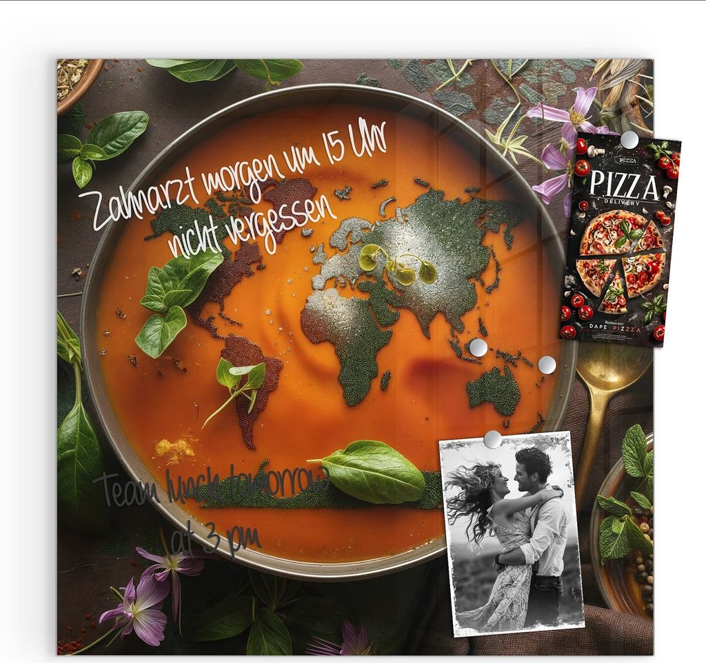 Magnettafel 30x30cm Pinnwand Whiteboard beschreibbar - Weltkarte Suppe