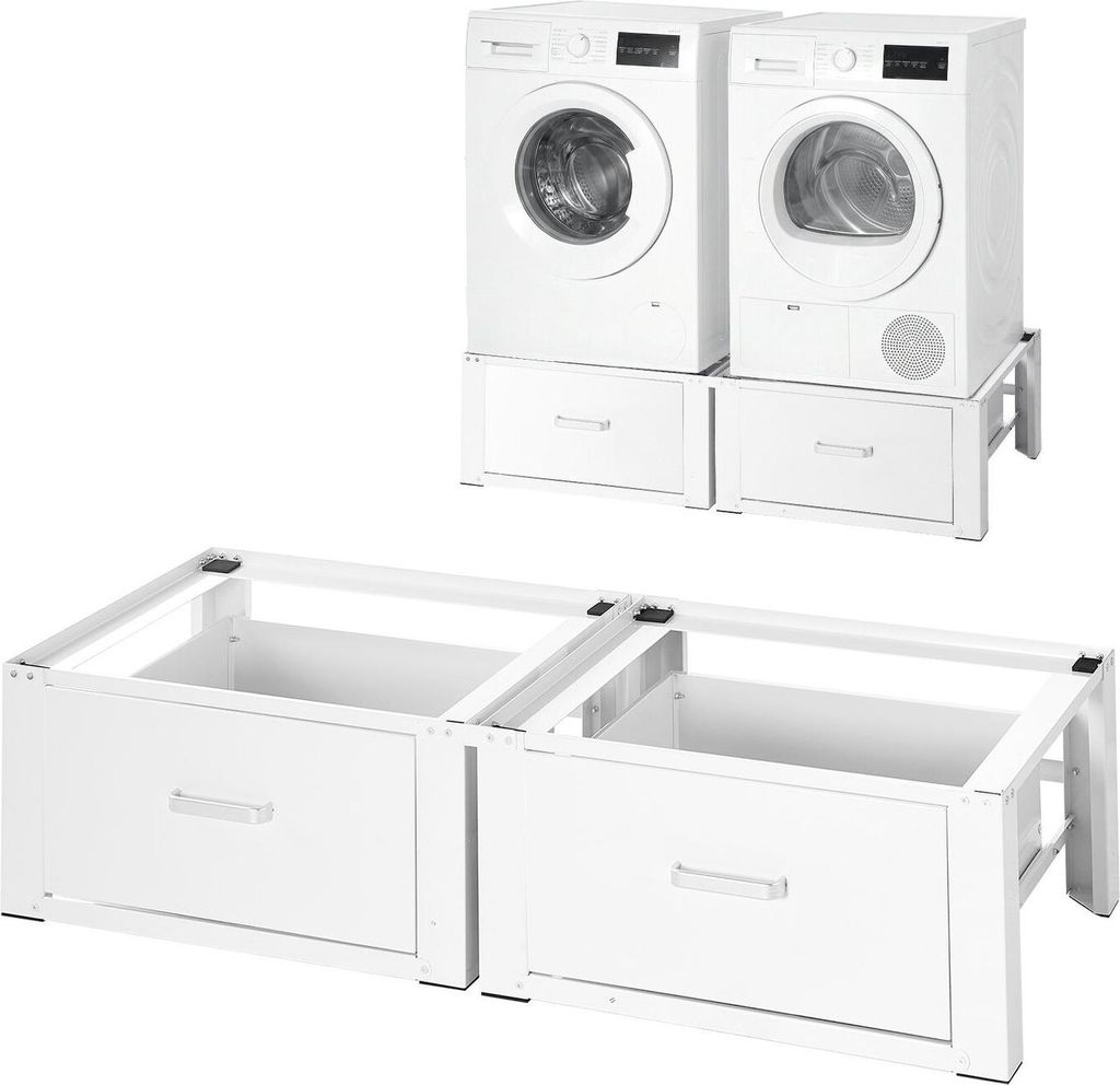 Laundry Pedestal, 290 mm Height, Washer and Dryer Pedestals with Drawer, 150 kg Weight Load Capacity, Non-Slip Feet, Heavy-duty Steel Washing Machi...