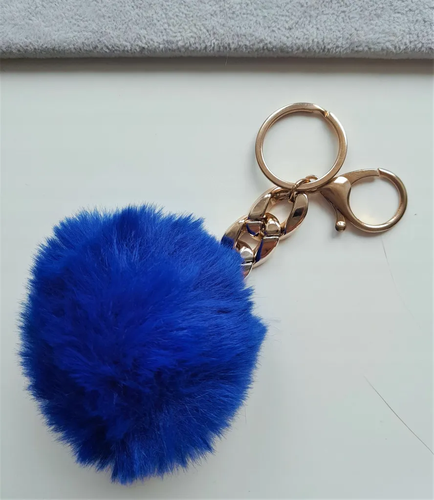 Portachiavi Pelliccia Blu Navy Pompon e Catena Oro - Accessorio Luxury - 1