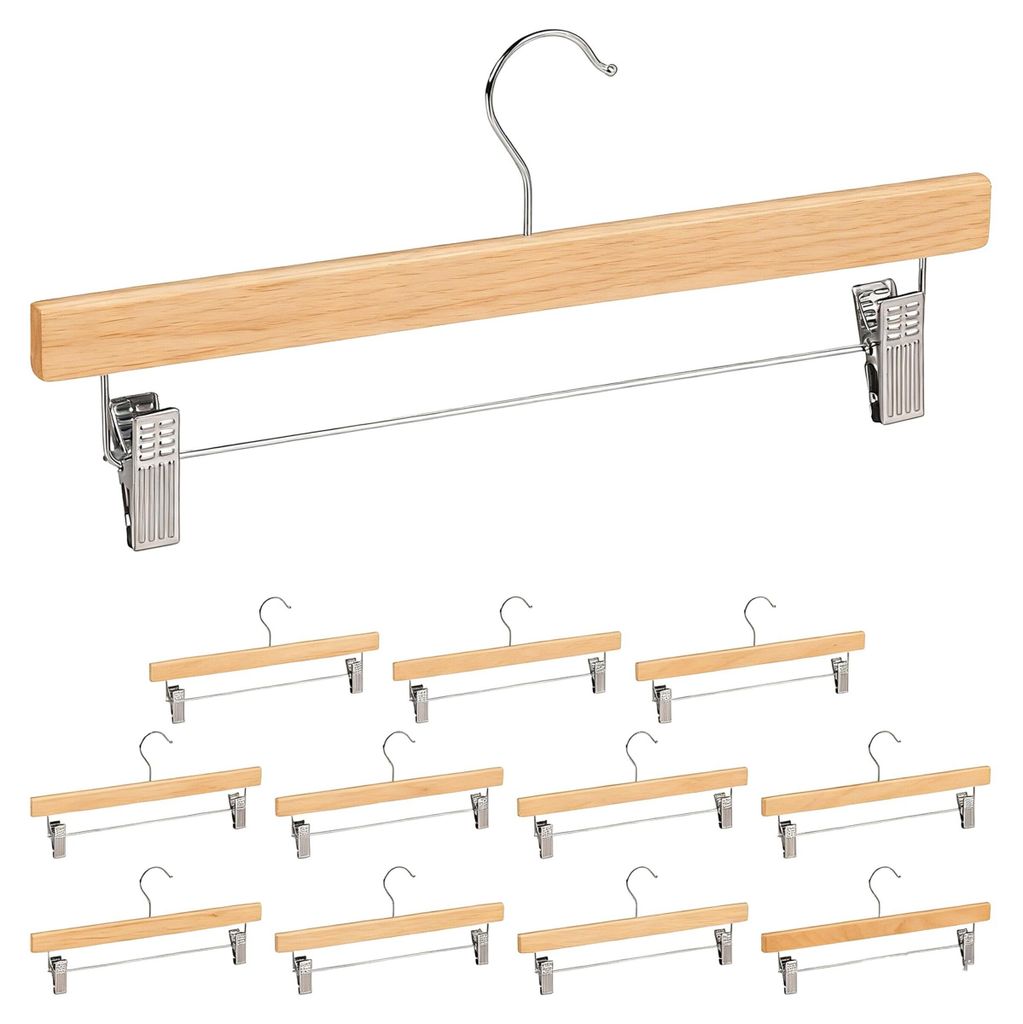 Relaxdays broekhangers, hout, 12 stuks, verstelbaar, met Productafbeelding 