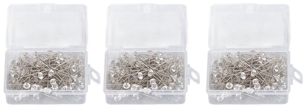 300 Stück Diamant-Reißzwecken, wiederverwendbare, transparente Edelstahl-Reißzwecken mit Kunststoffbox für Korktafeln