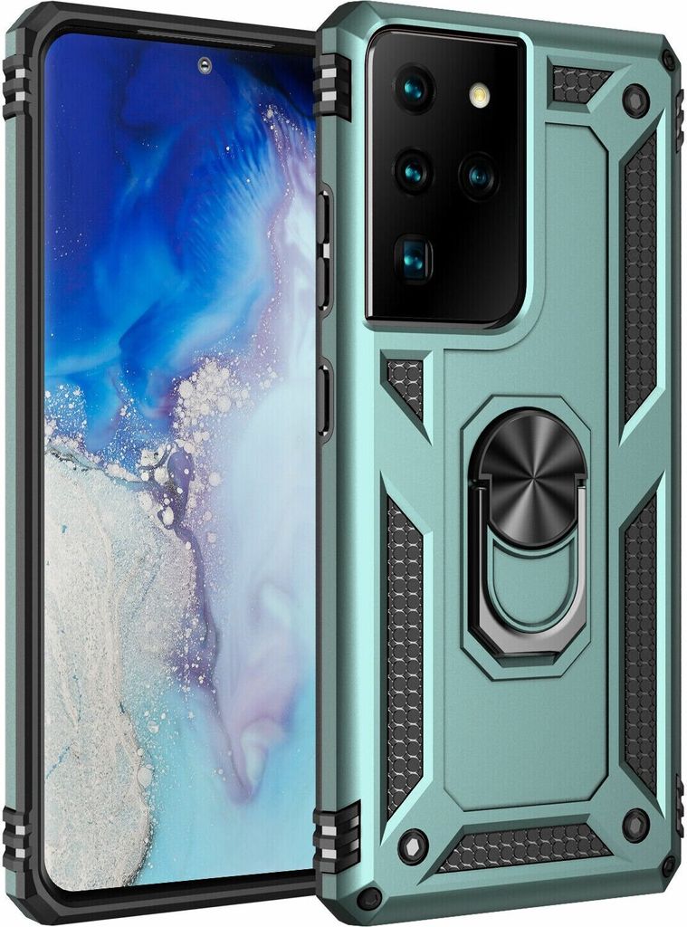Silikon TPU Slim Case mit 360 Grad Ring Ständer Schutzhülle Kickstand Handyhülle Magnetische Autohalterung kompatibel mit iPhone 14 Plus Grün