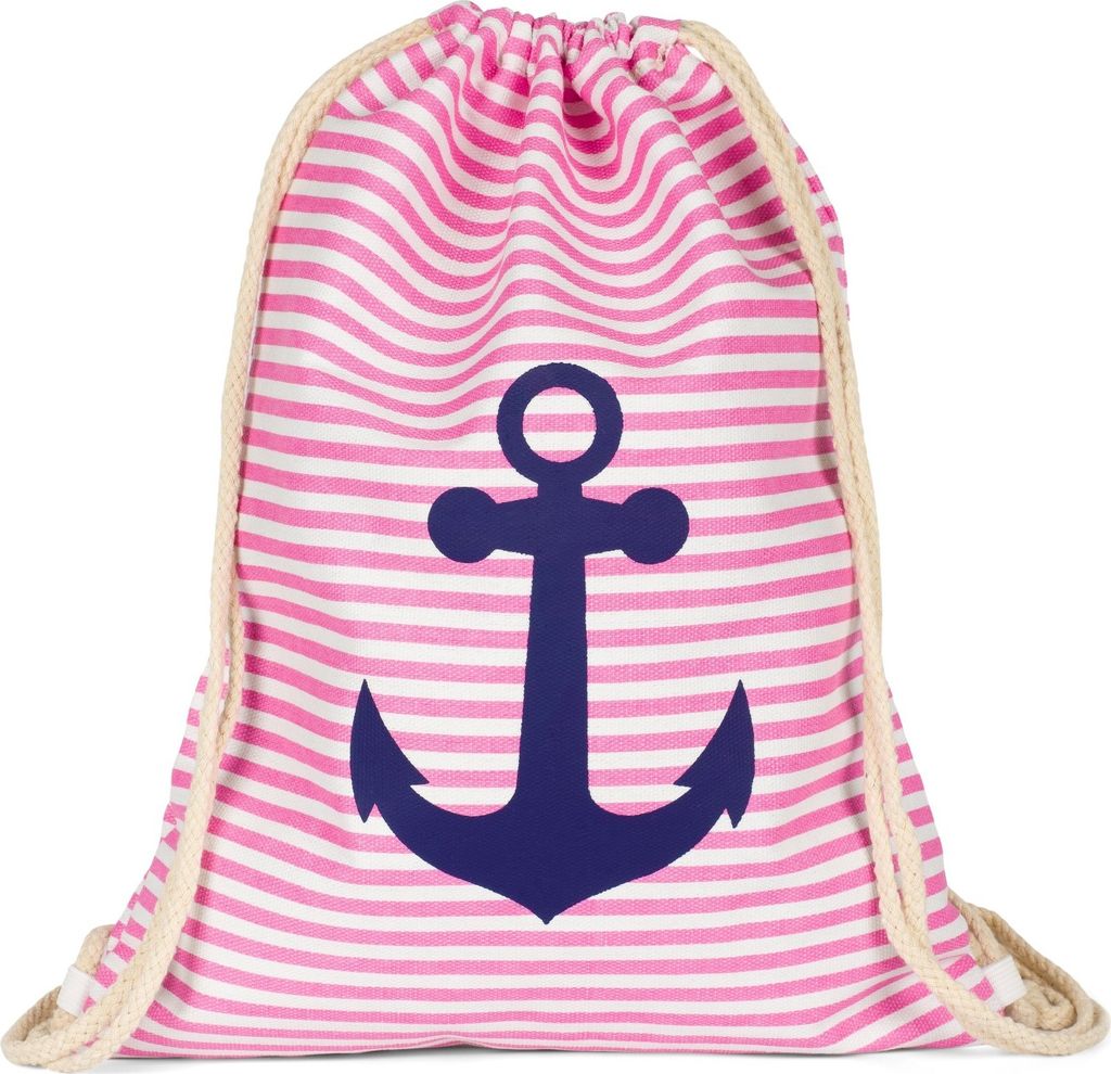 styleBREAKER Turnbeutel Rucksack im maritimen Design mit Streifen und Anker Print, Sportbeutel, Uni 02012052