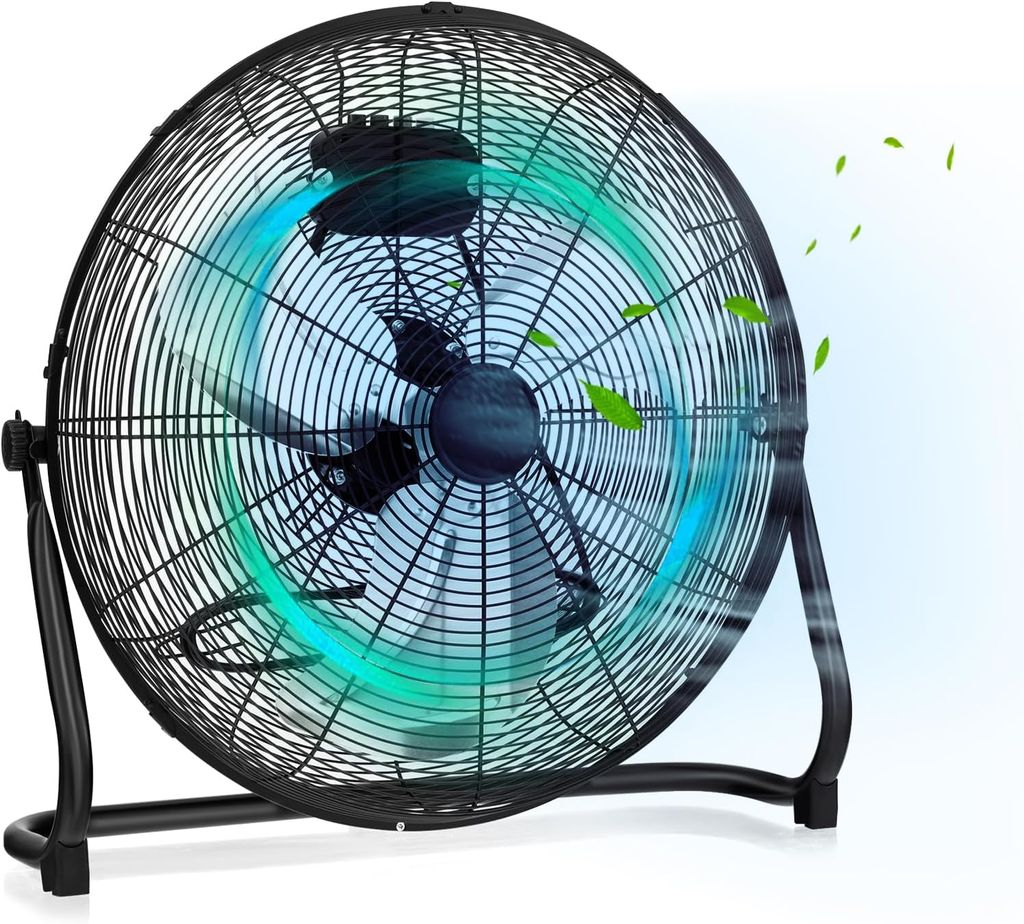 GOPLUS φ50 cm Bodenventilator, Standventilator in Chrom mit 3 Geschwindigkeitsstufen & Handgriff, 145° verstellbarer Ventilatorkopf, hoher Luftdu...