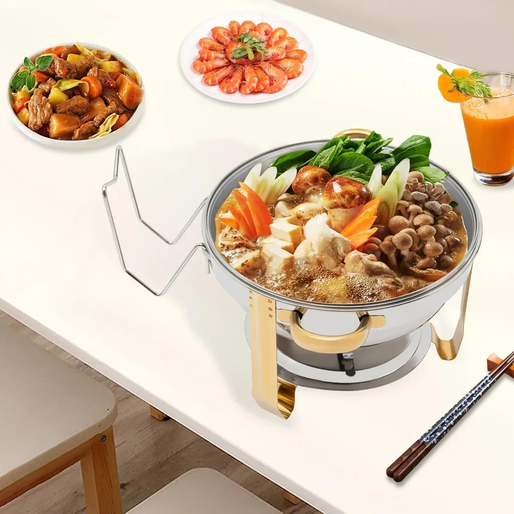 Chauffe-buffet Rond pour Mariage et Réception - Chafing Dish Argenté 5L - 5