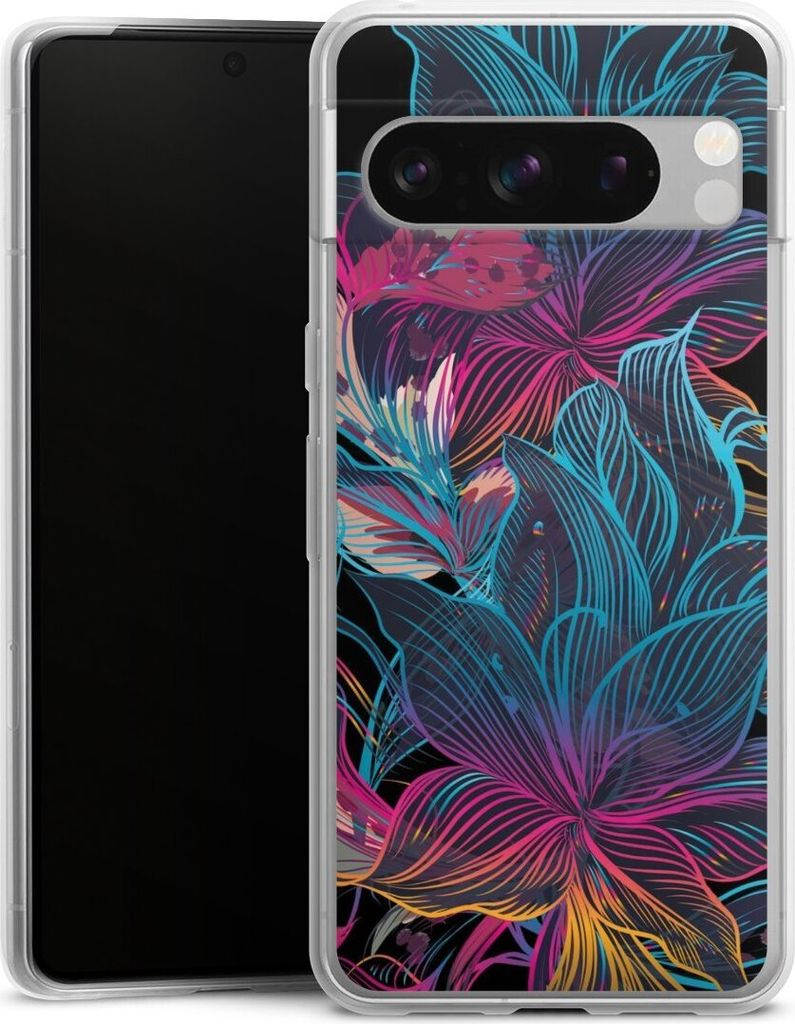 DeinDesign Slim Hülle für Google Pixel 8 Pro Silikon Case Ultra Dünn Handyhülle Blumen Neon bunt