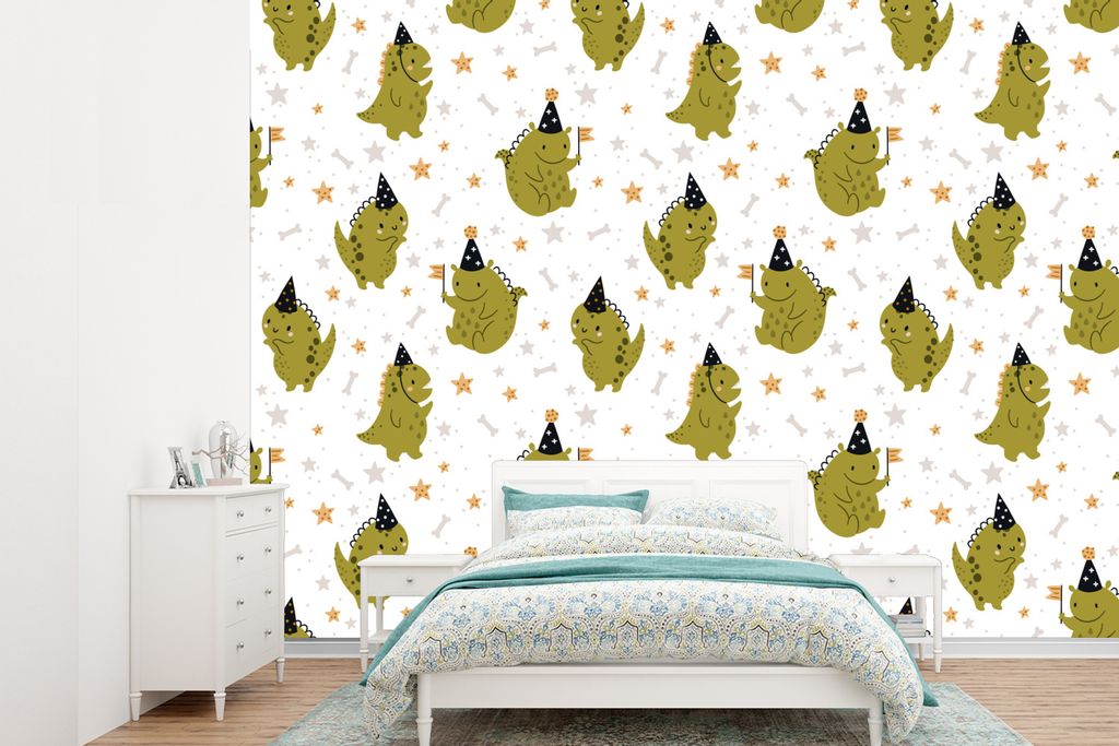 MuchoWow Fototapete für Wohnzimmer oder Schlafzimmer Wandtapete Vinyl Motivtapete Design - Jungen - Drache - Kinder - 305x220 cm - Wandbilder