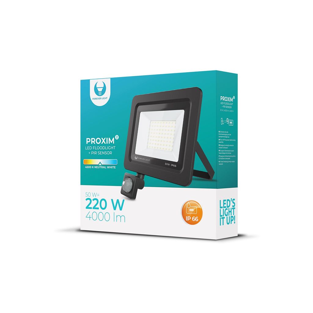 Spot LED 50W+PIR 4500K noir FOREVER IP65 PR2 Image du produit 