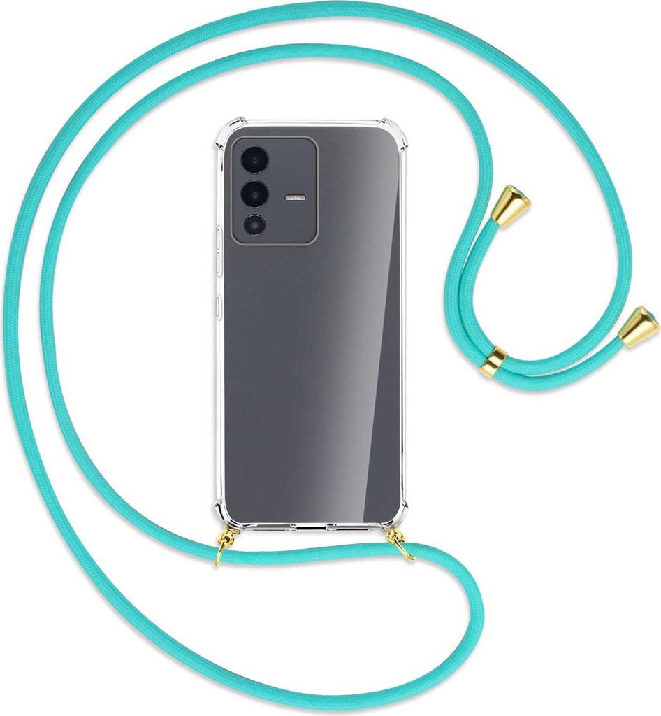 Handykette Backcover-Schutzhülle mit Band (Metall goldfarben) für vivo V23 5G (V2130) / S12 (V2162A) - türkis
