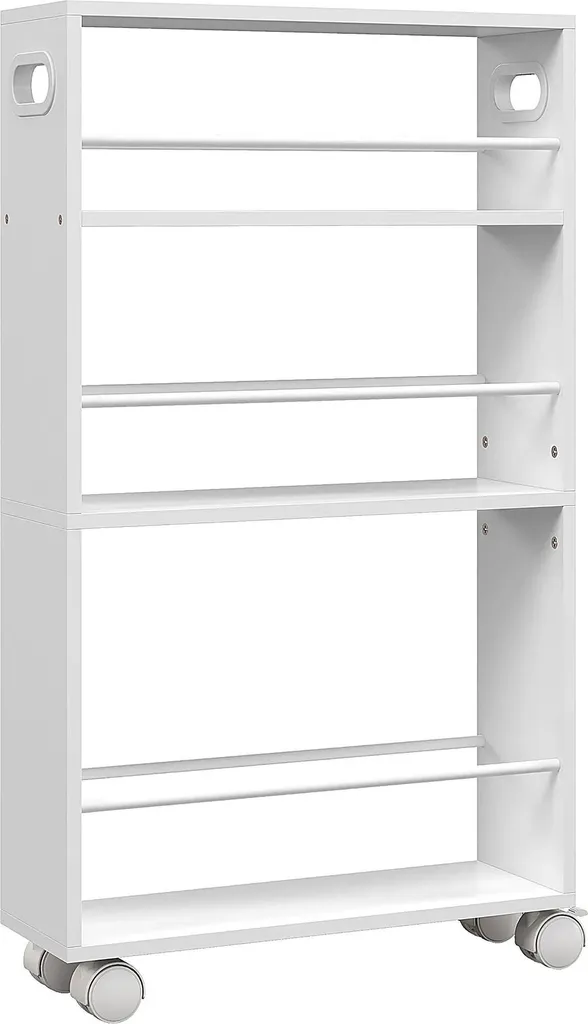Chariot de rangement anti-chute pour espaces étroits en acier blanc 15cm