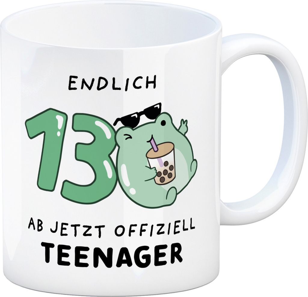 Jelly & Friends Frosch Kaffeebecher mit Spruch Endlich 13 Ab jetzt offiziell