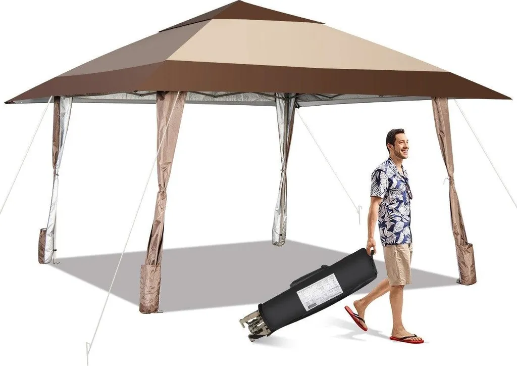 Tente d'auvent de tonnelle de patio 4x4m beige avec roues transportables