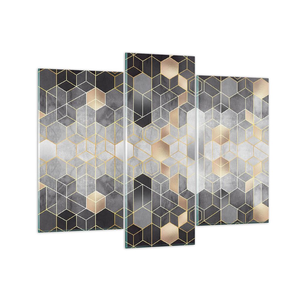 Bilder auf glas - 3 Teile - Geometrisch Abstraktion Sechsecke - 130x100cm - Glasbilder - Wandbilder - Bilder - Wanddekoration aus Glas - Glas Bilde...