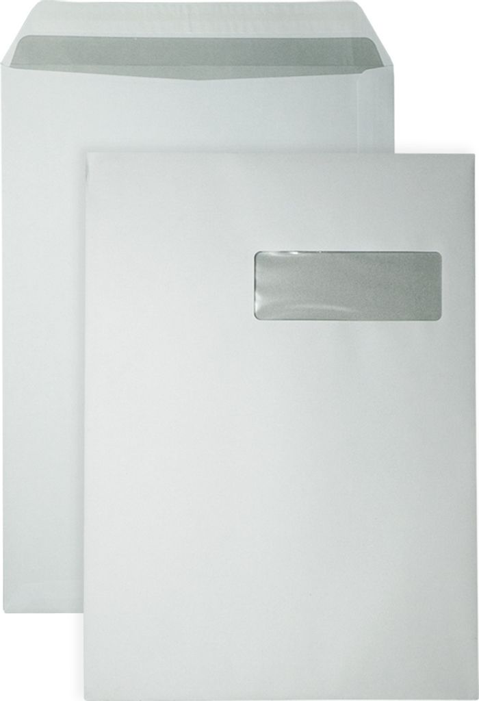 DULA - C4 Umschläge DIN A4 weiß - Fenster rechts - 229 x 324 mm - 250 Stück - Selbstklebend mit Klebestreifen - 120 Gramm
