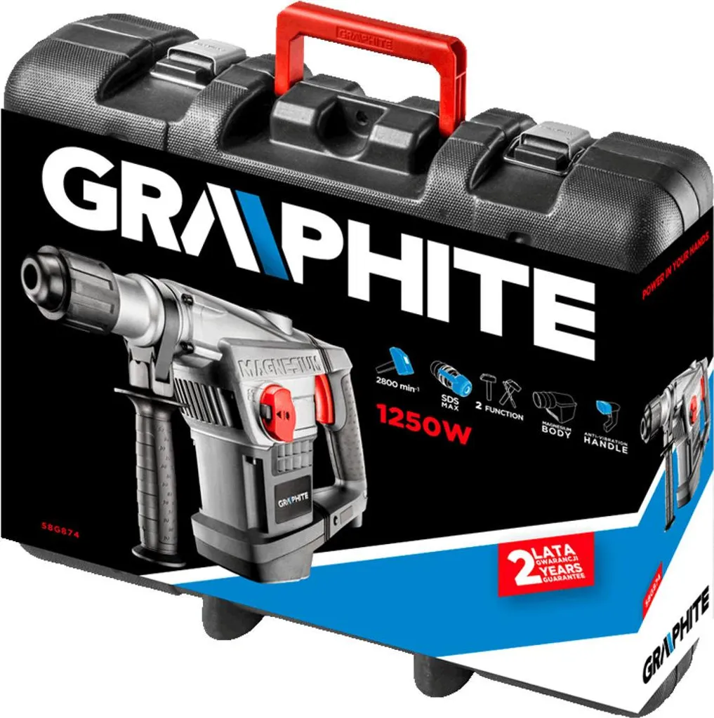 Marteau rotatif 1250W SDS Max force d'impact 10J GRAPHITE coffret - 9