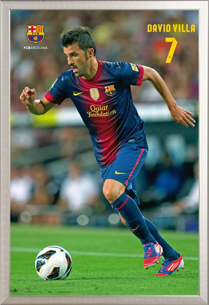 Affiche encadrée David Villa Barcelone 12/13 avec vitre en acrylique