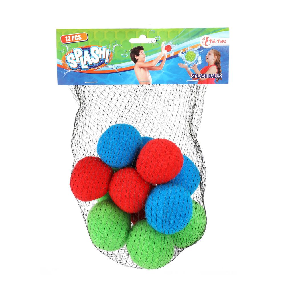 Toi-Toys Wiederverwendbare Wasserbomben Splash - 12 Stück - Ø 5 cm Wasserbälle Set im Netztasche - Wasserspielzeug Kinder Wasserschlacht Pool Sp...