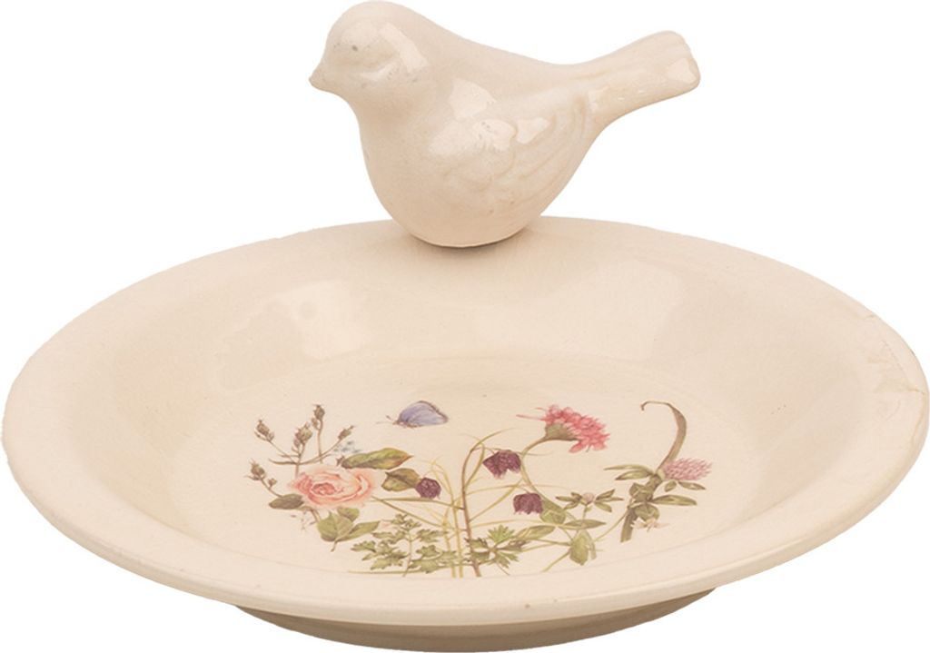 Clayre & Eef Vogelfutterhaus Ø 21x10 cm Beige Keramik Vogel