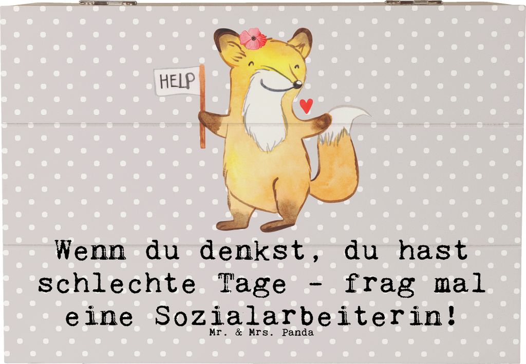 Mr. & Mrs. Panda Holzkiste Sozialarbeiterin Stärketage 22 x 15 cm - Grau Pastell - Geschenk, schatztruhe, Kinder- und Jugendhilfe, Berufe, mit Dec...