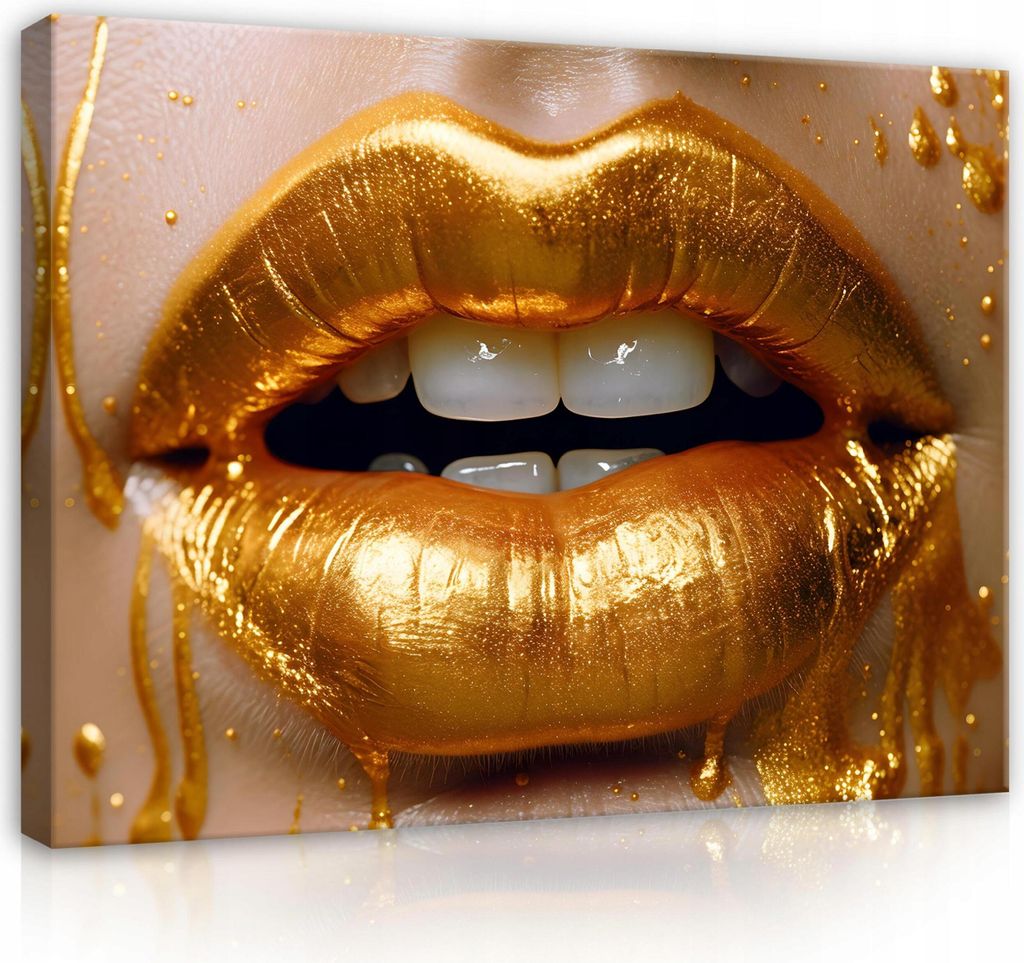 Leinwandbilder Frau Gesicht Gold Lippen Abstrakt 100x70 cm XXL Modern Canvas Bild auf Leinwand Bilder Leinwandbild Wandbilder Wohnzimmer Schlafzimmer