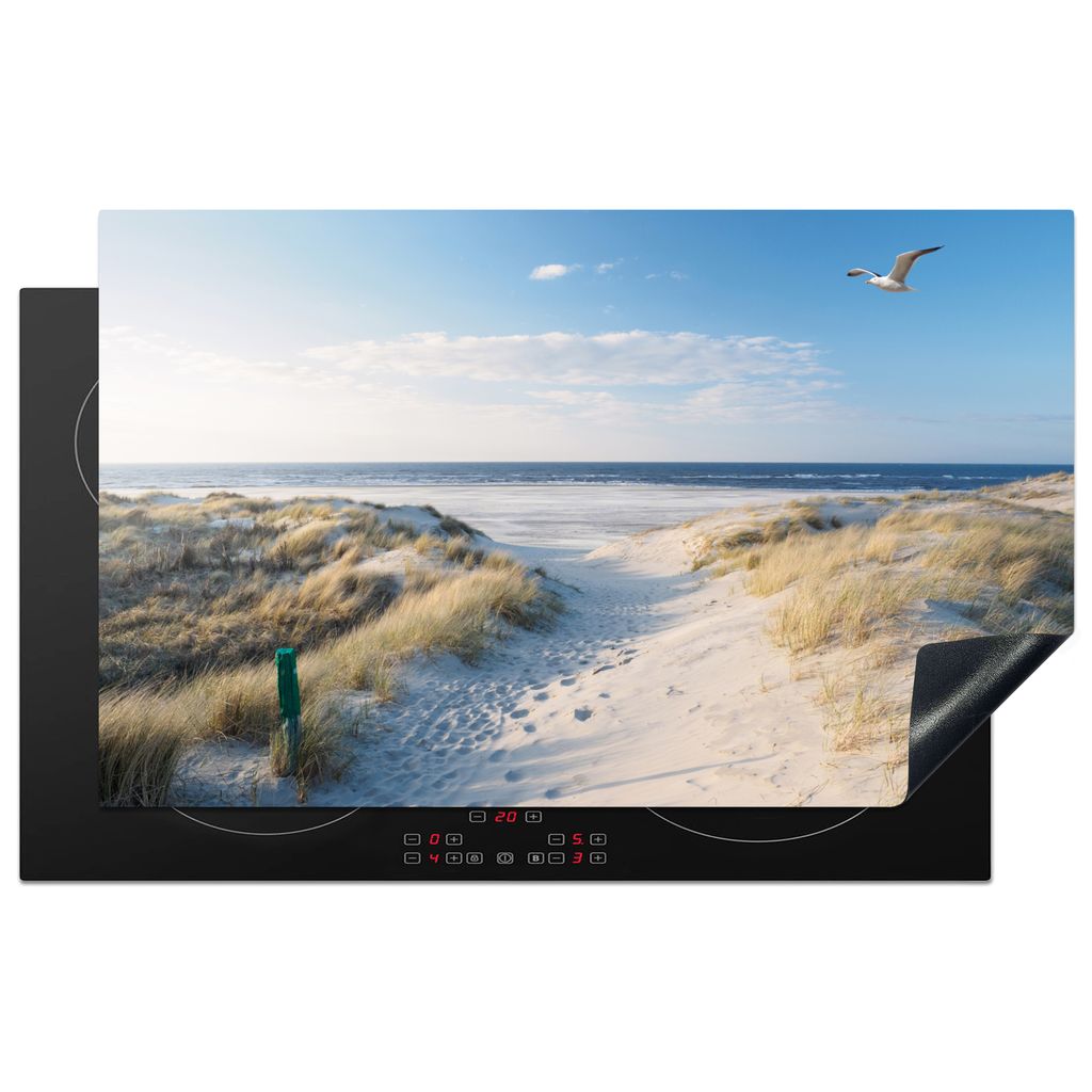 KitchenYeah Herdabdeckplatte Düne - Möwe - Strand - Meer - Sonne , 85x52cm, Küche Deko, Glaskeramikkochfeld Herdabdeckung, Abdeckplatte fùr K...