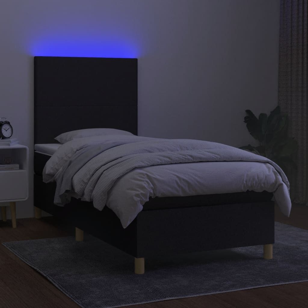 The Living Store Boxspringbett mit Matratze & LED Schwarz 90x200 cm Stoff