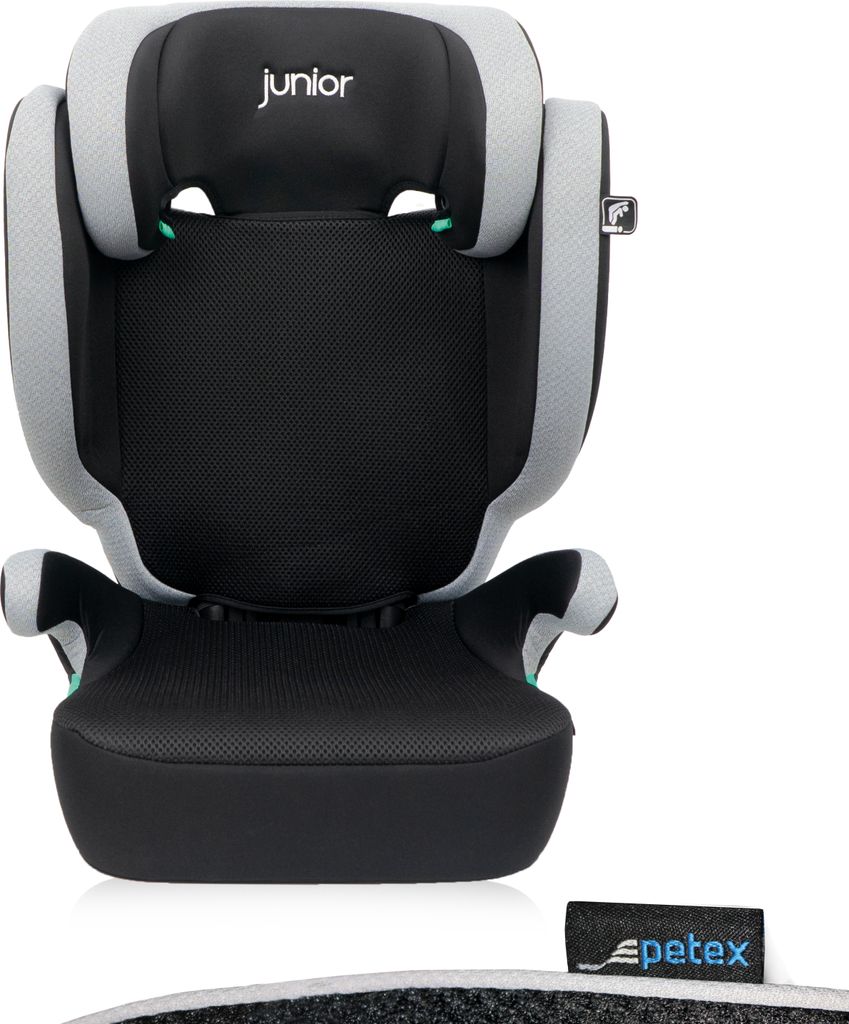 2-in-1 Auto-Kindersitz mit ISOFIX, i-Size Norm ECE R129 für Kinder von 100-150 cm, höhenverstellbarer Kinderautositz, grau |Basic Plus von PETEX