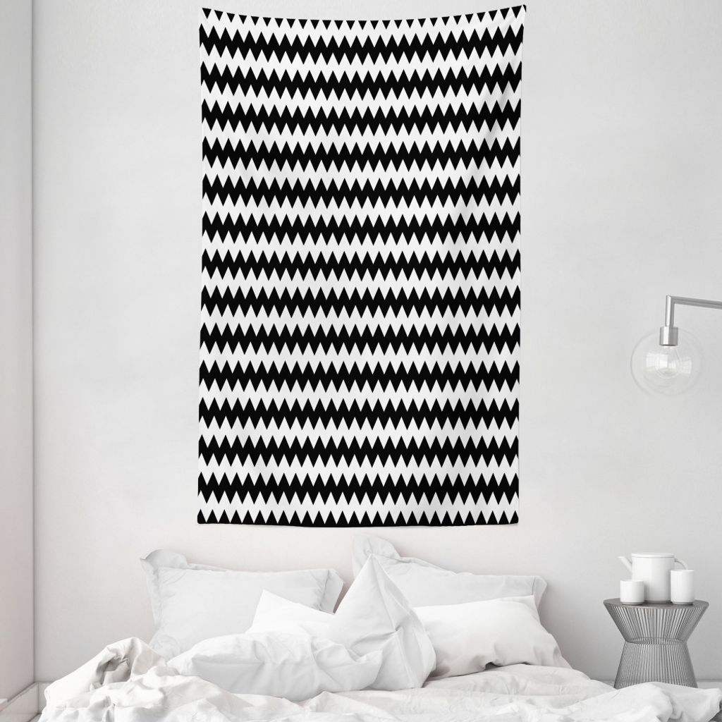 ABAKUHAUS Winkel Wandteppich und Tagesdecke, Zigzags Schwarzweiss aus Weiches Mikrofaser Stoff Waschbar ohne Verblassen Digitaldruck, 140 x 230 cm,...