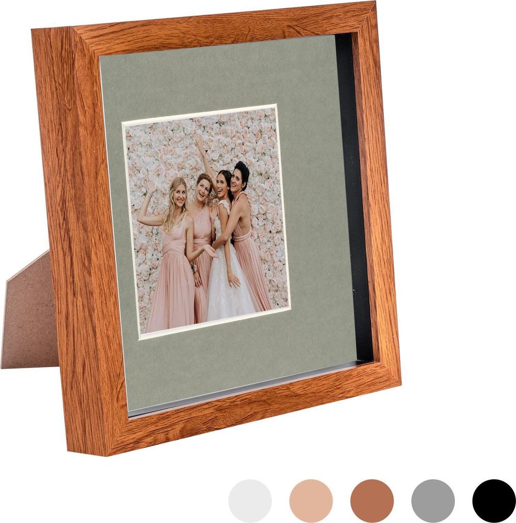 Nicola Spring 8 x 8 3D-Schatten-Kasten-Foto-Rahmen - Pop-up-Anzeige Bilderrahmen mit 4 x 4 Montage - Glas Aperture - Dark Wood / Grau