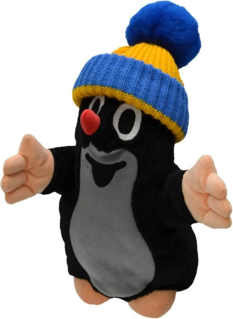 Handpuppe Der kleine Maulwurf, mit Mütze, blau/gelb - Plüschhandpuppe