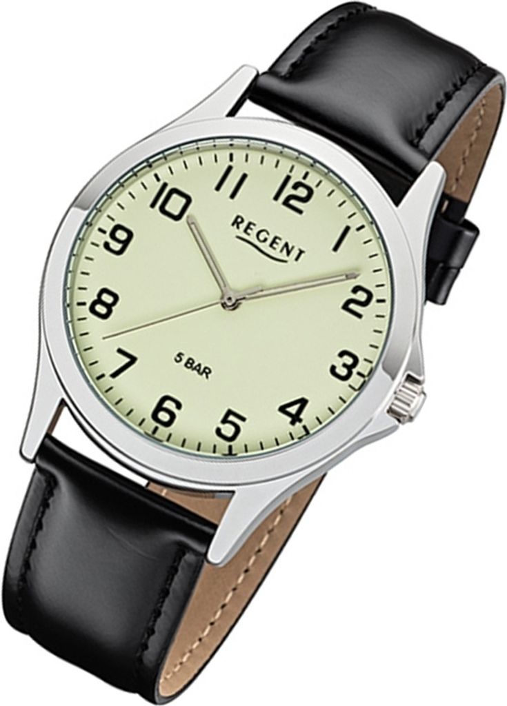 Regent Herren Uhr Lederarmband 1112426 Analog Leder Armbanduhr schwarz UR1112426