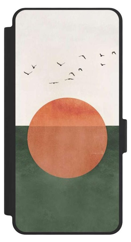 NIVOCASE Klapphülle für Samsung Galaxy S26 Handyhülle aus Kunst Leder NIVOflip schwarz Sonnenschein Sonnenuntergang Vogel
