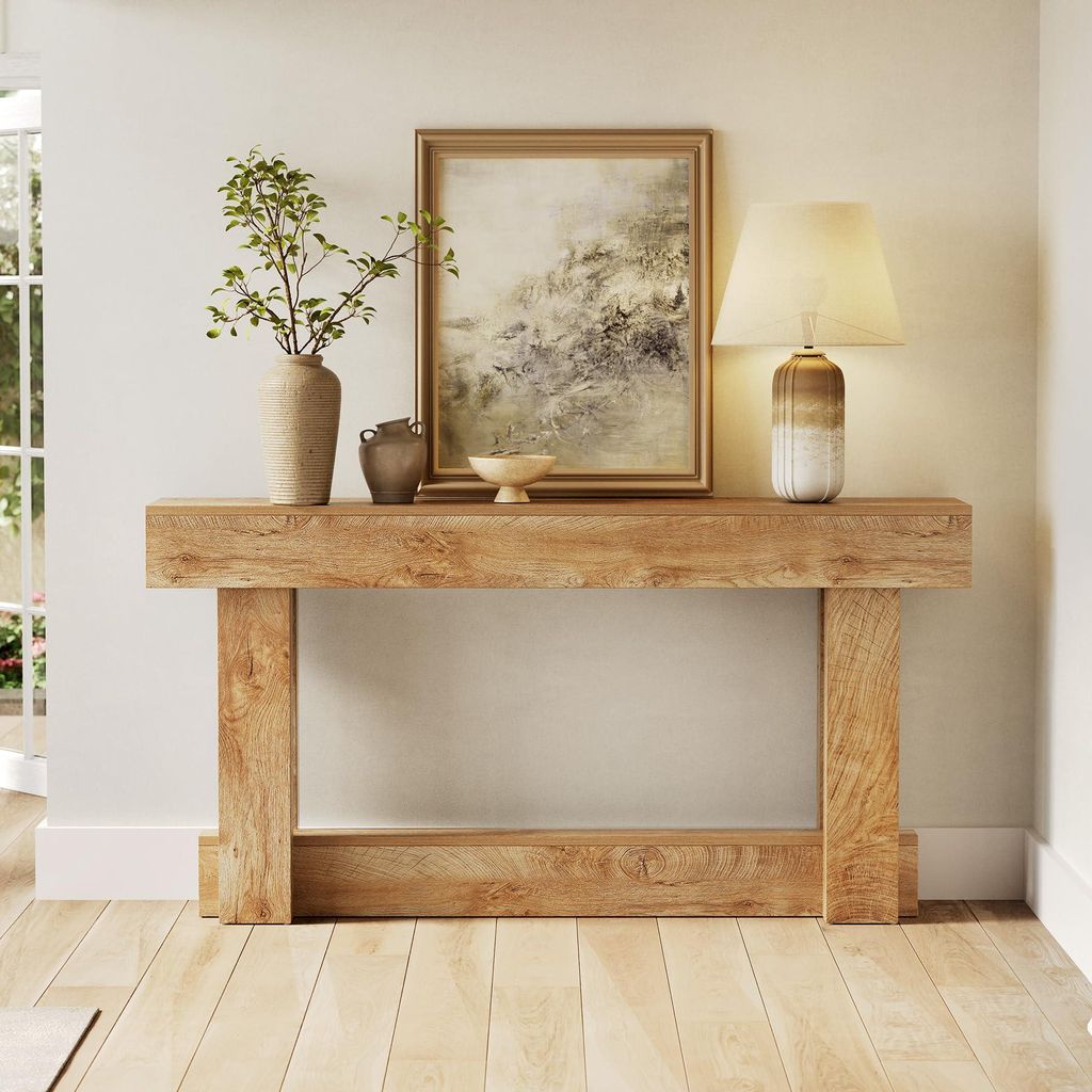 LITTLE TREE Konsolentisch im Landhausstil, 160 cm 2-stufiger Sofatisch Holz hinter die Couch, schmaler, Langer Eingangstisch, Eingangsbereich, Flur