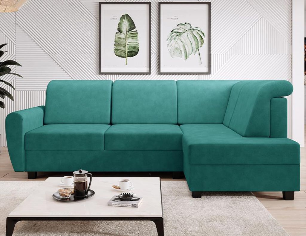 Easy4You Ecksofa MILO L-Form Türkis – 235x90x157 cm - Schlafsofa mit Bettkasten und Schlaffunktion - Eckcouch mit Stauraum – Rechts – Stoff ...